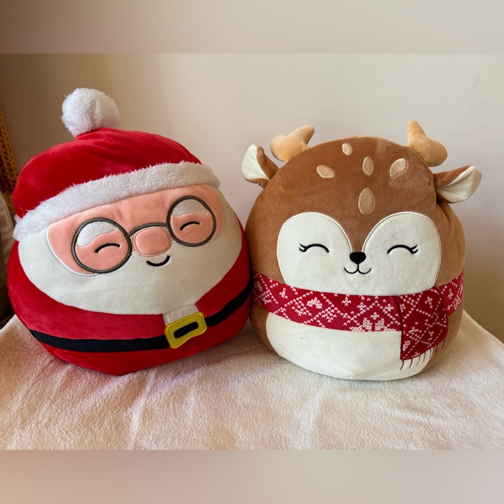 Squishmallows Christmas Holiday Santa & Reindeer Pair Stuffed Animal Toy 13”